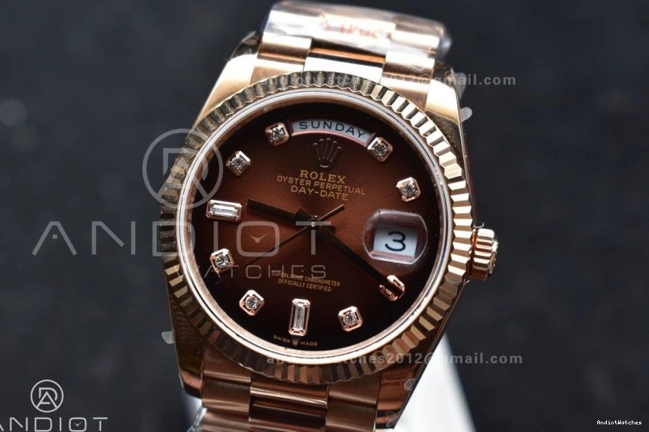 President SmoothTexture Edition Bracelet 904L DayDate Diamond Dial vr3255 678 (Gain Best Steel QF Weight) on Brown 36 V5 RG 0312